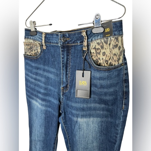 Lucky & Blessed Women’s Leopard Cuffed Denim Flare Jeans - Picture 6 of 13